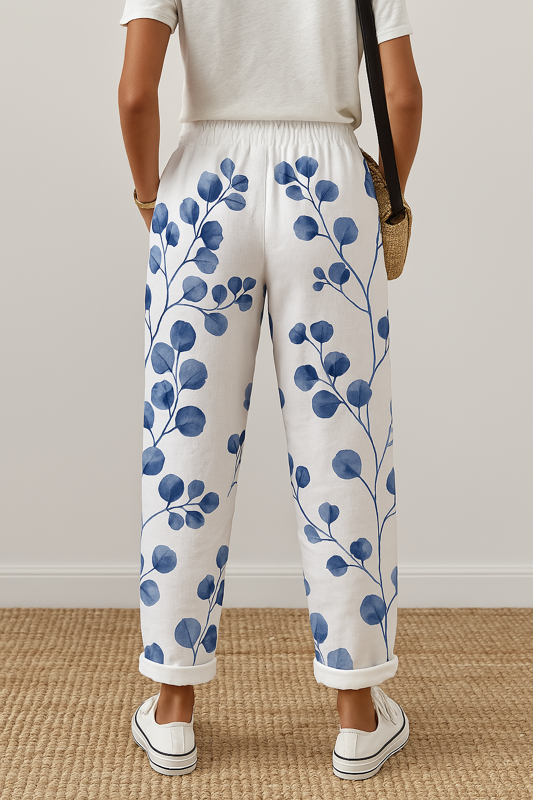 Cotton Linen Pants Women's - Botanical Print