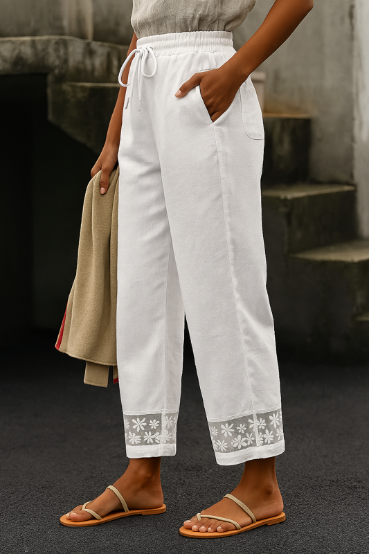 Cotton Pants Women's - Lace Trim Detail