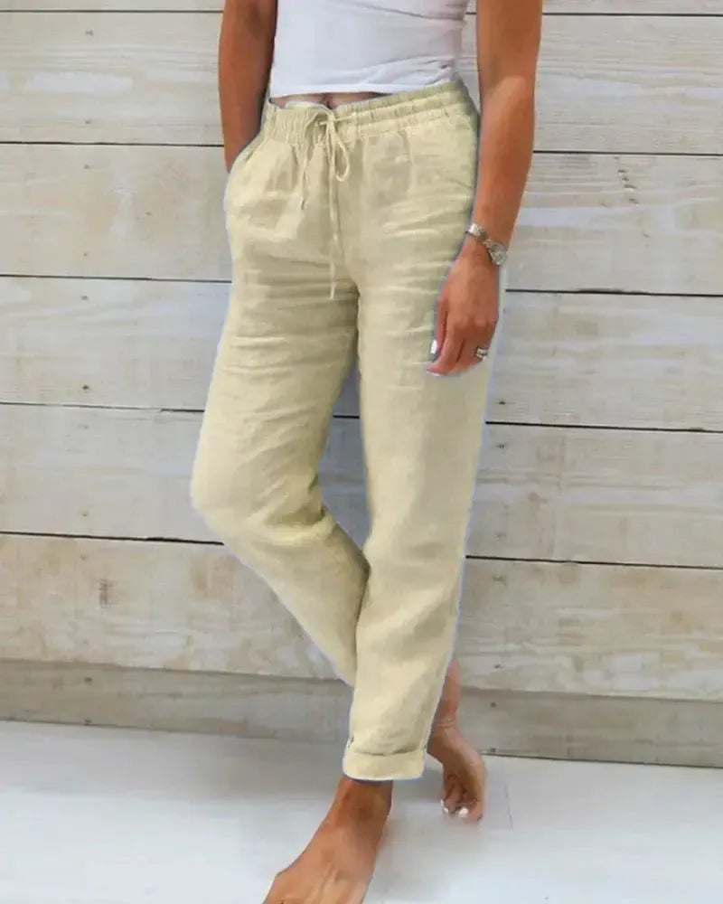 Stretch Pants Women's - Elegant Cotton Linen