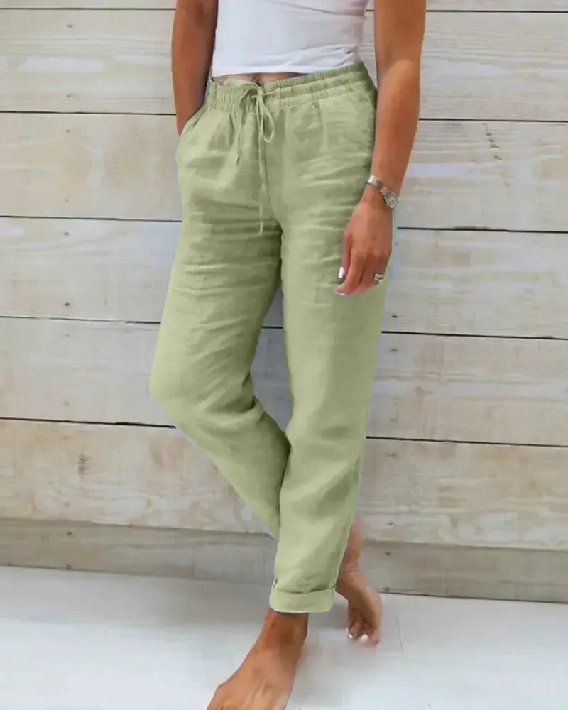 Stretch Pants Women's - Elegant Cotton Linen