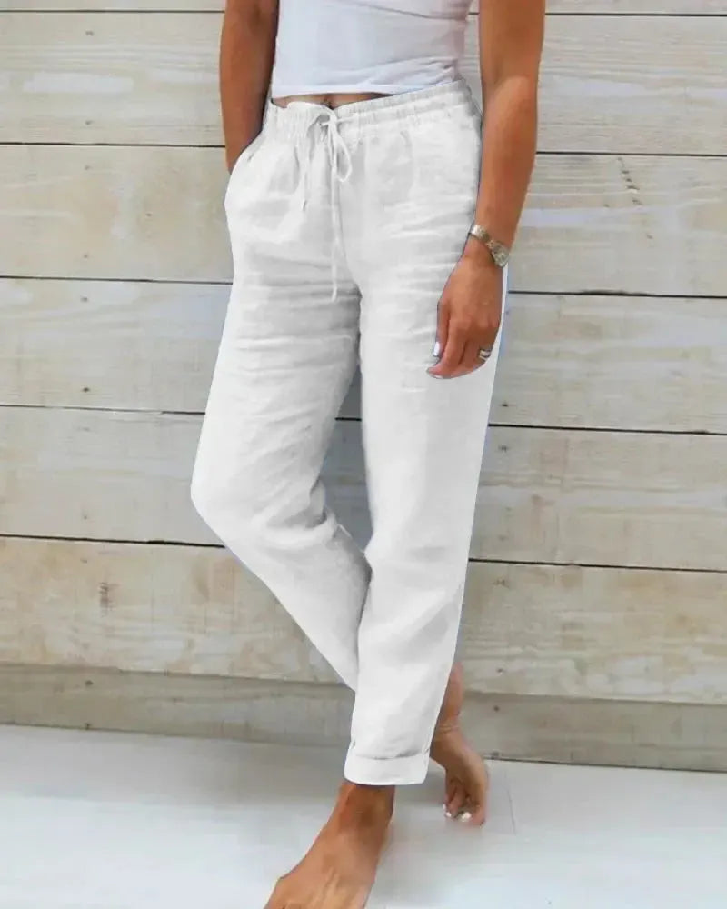 Stretch Pants Women's - Elegant Cotton Linen