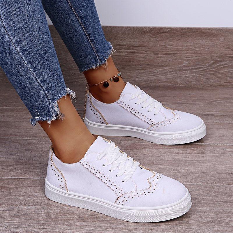 Stylish Lace-up Sneakers on Flat Sole