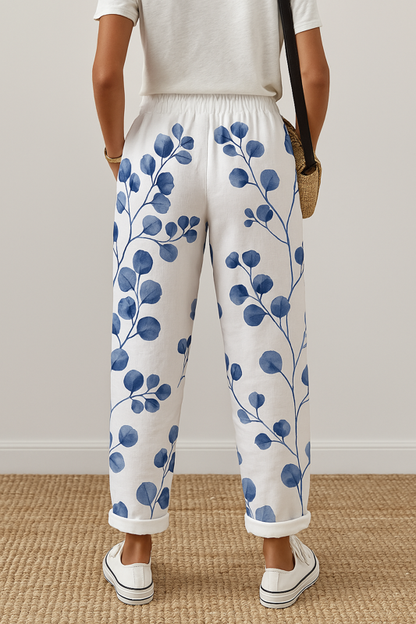 Cotton Linen Pants Women's - Botanical Print