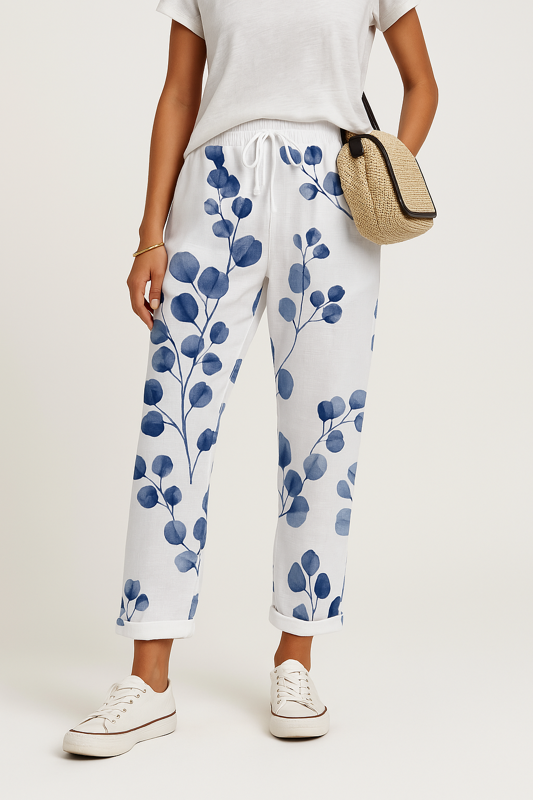 Cotton Linen Pants Women's - Botanical Print
