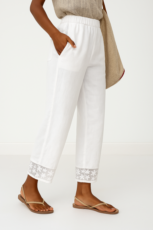 Cotton Pants Women's - Lace Trim Detail