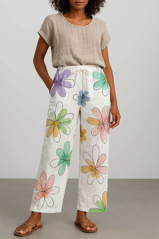 Floral Pants Women's - Elegant Wide Leg